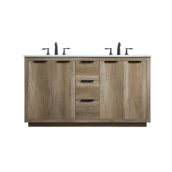 Elegant Kitchen and Bath 60 Inch Double Bathroom Vanity In Natural Oak
