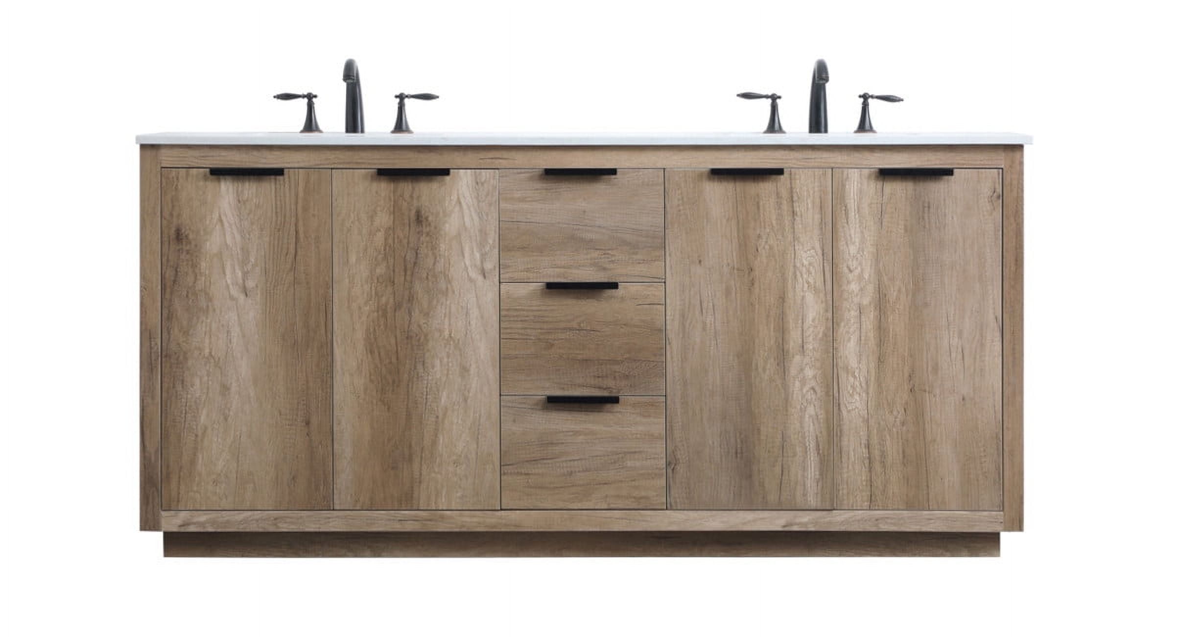 Natural Oak Double Freestanding Vanity with Marble Top