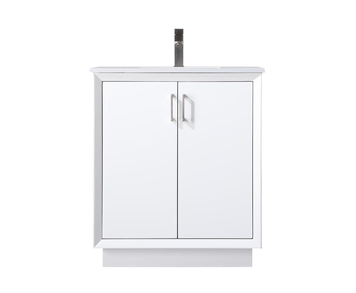 White Freestanding Vanity with Calacatta Marble Top and Porcelain Sink
