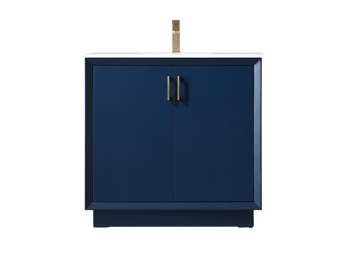 Blue 36" Freestanding Vanity with Gold Hardware and Marble Top