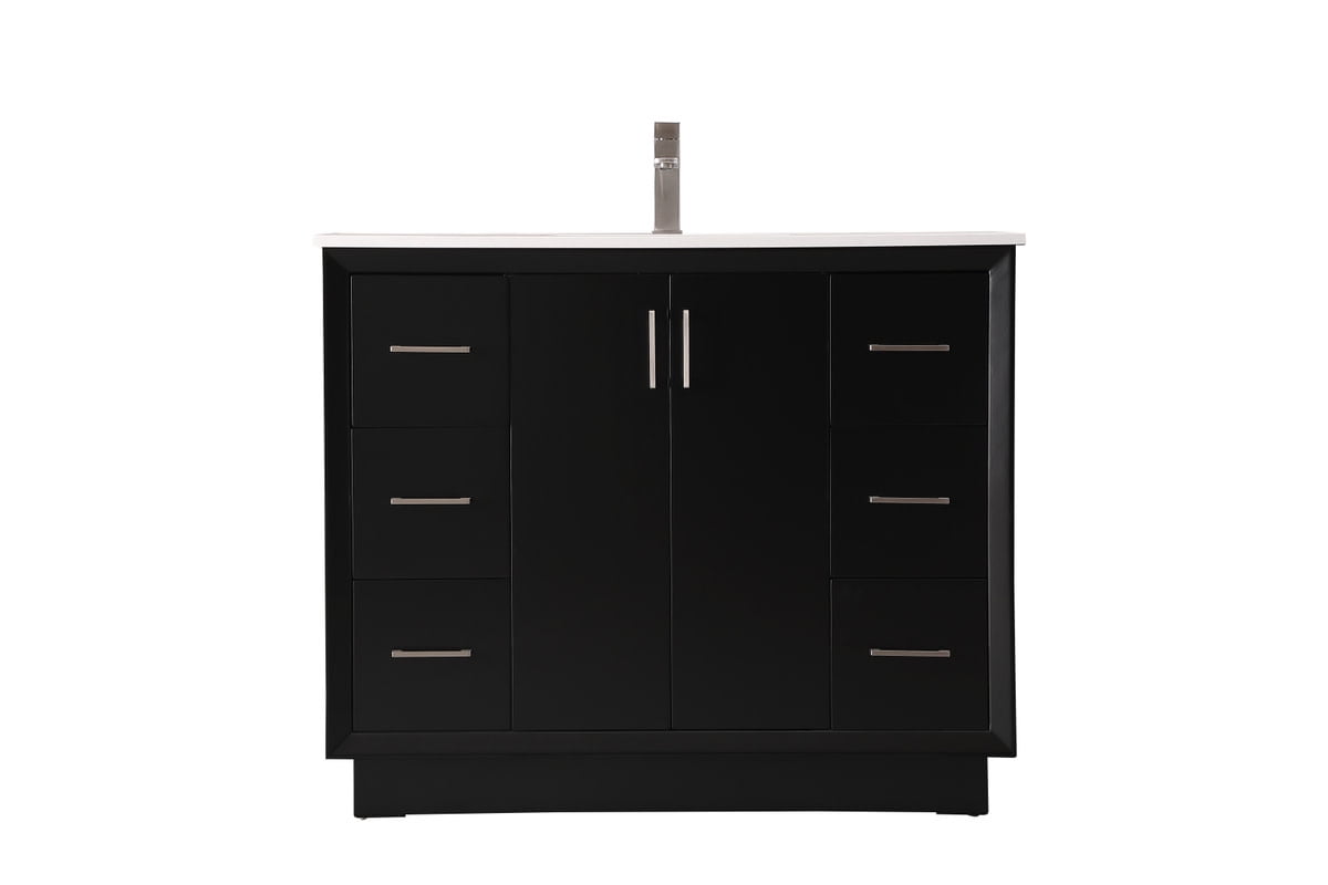42" Black Freestanding Vanity with Calacatta White Marble Top