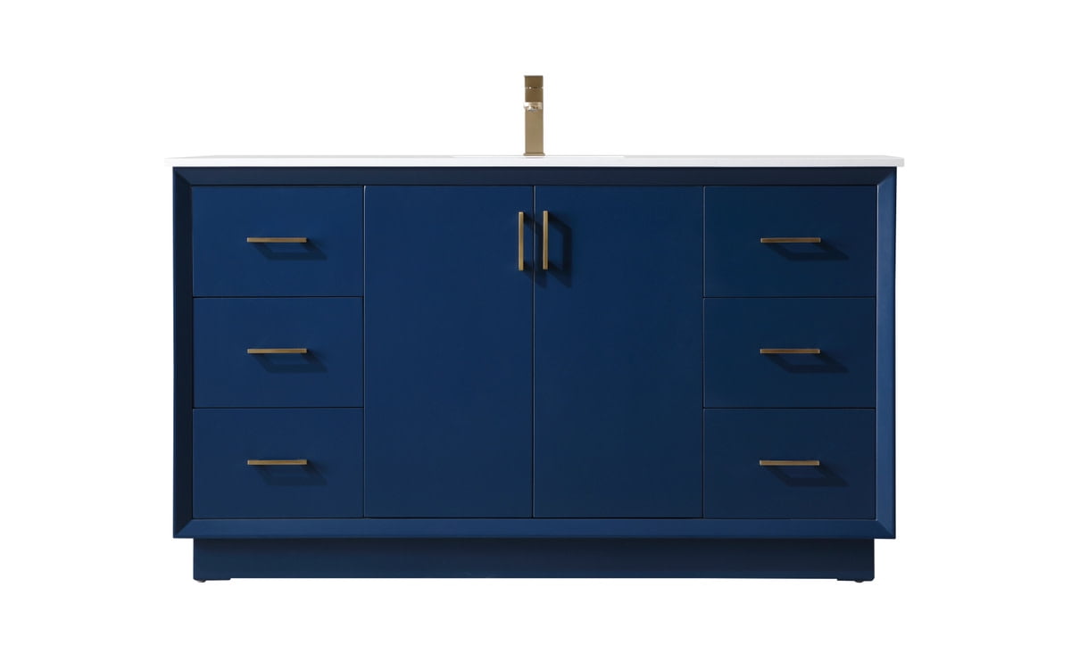 Hayes Blue Freestanding Vanity with Gold Hardware and Marble Countertop