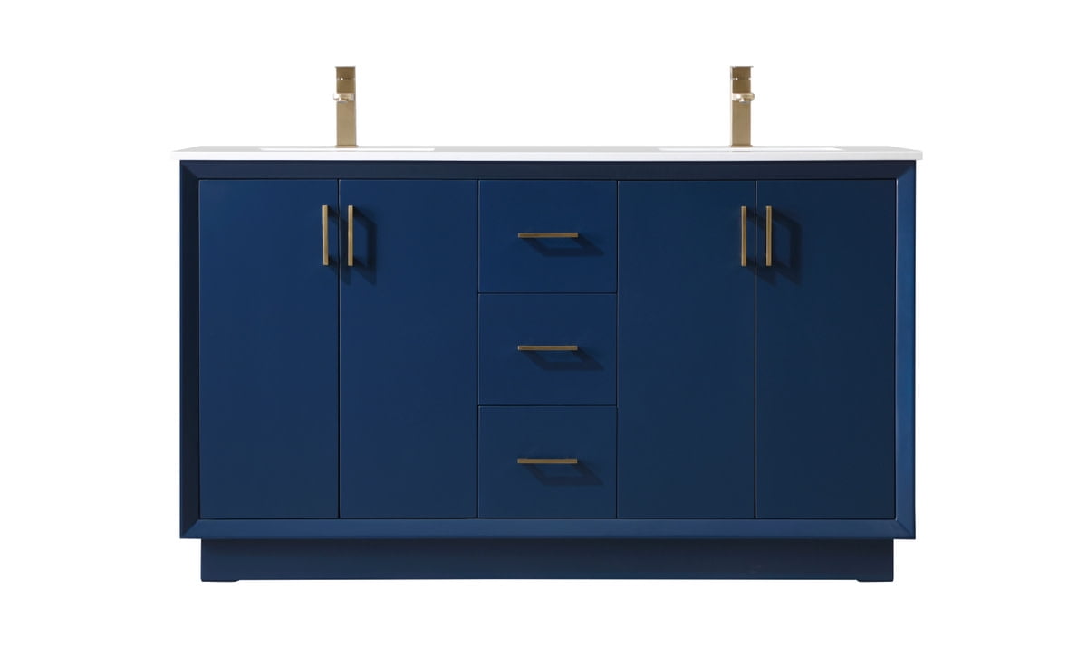 Hayes Blue Double Vanity with Calacatta White Marble Top