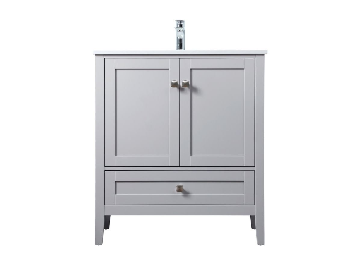 Grey Freestanding Single Vanity with Calacatta White Marble Top