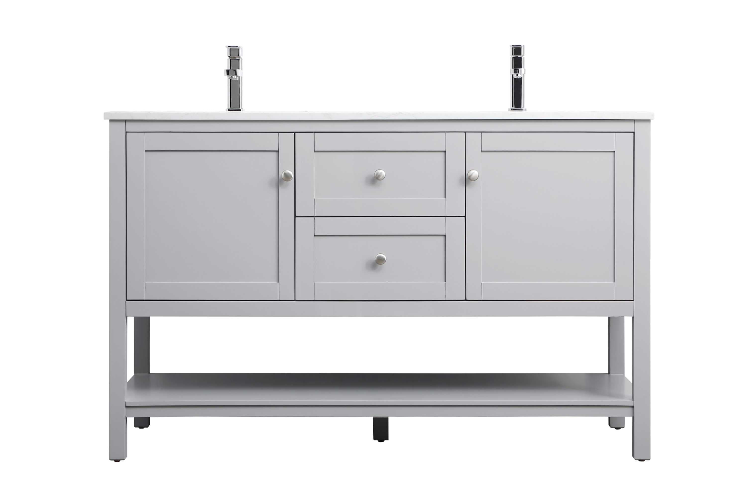 Grey Freestanding Double Vanity with Calacatta White Marble Top