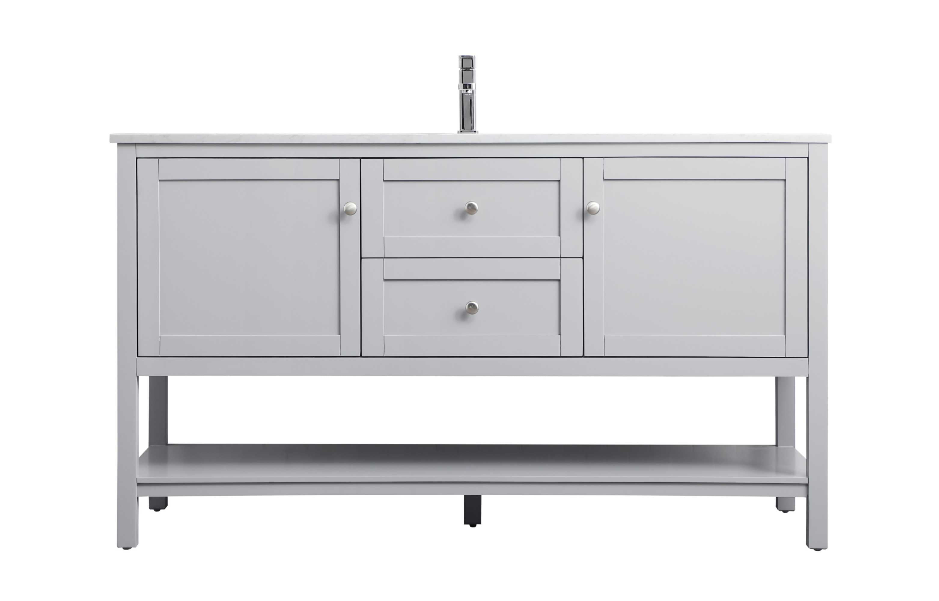 Gray Double Sink Freestanding Vanity with Marble Top