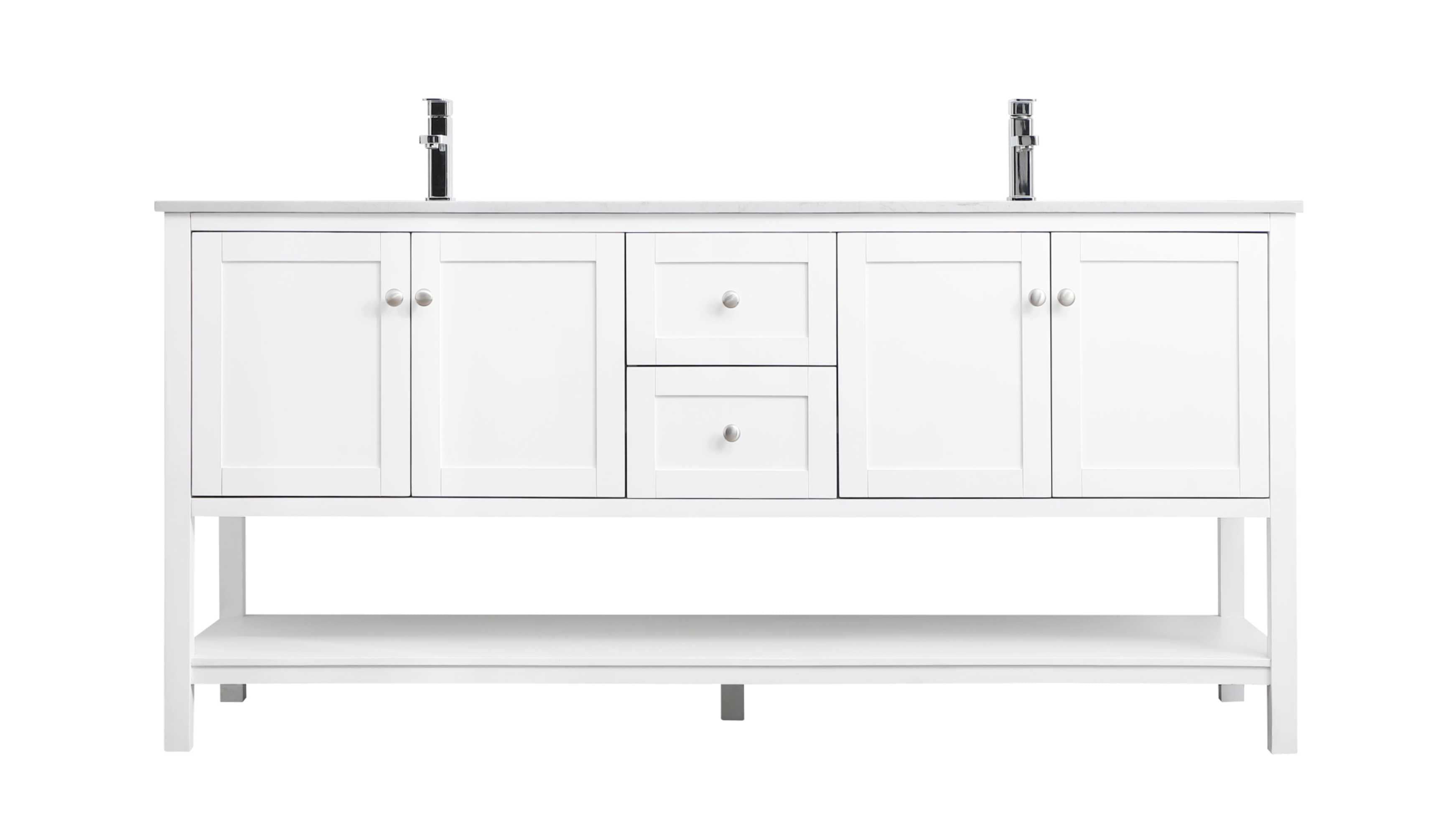White Double Freestanding Vanity with Calacatta Marble Top