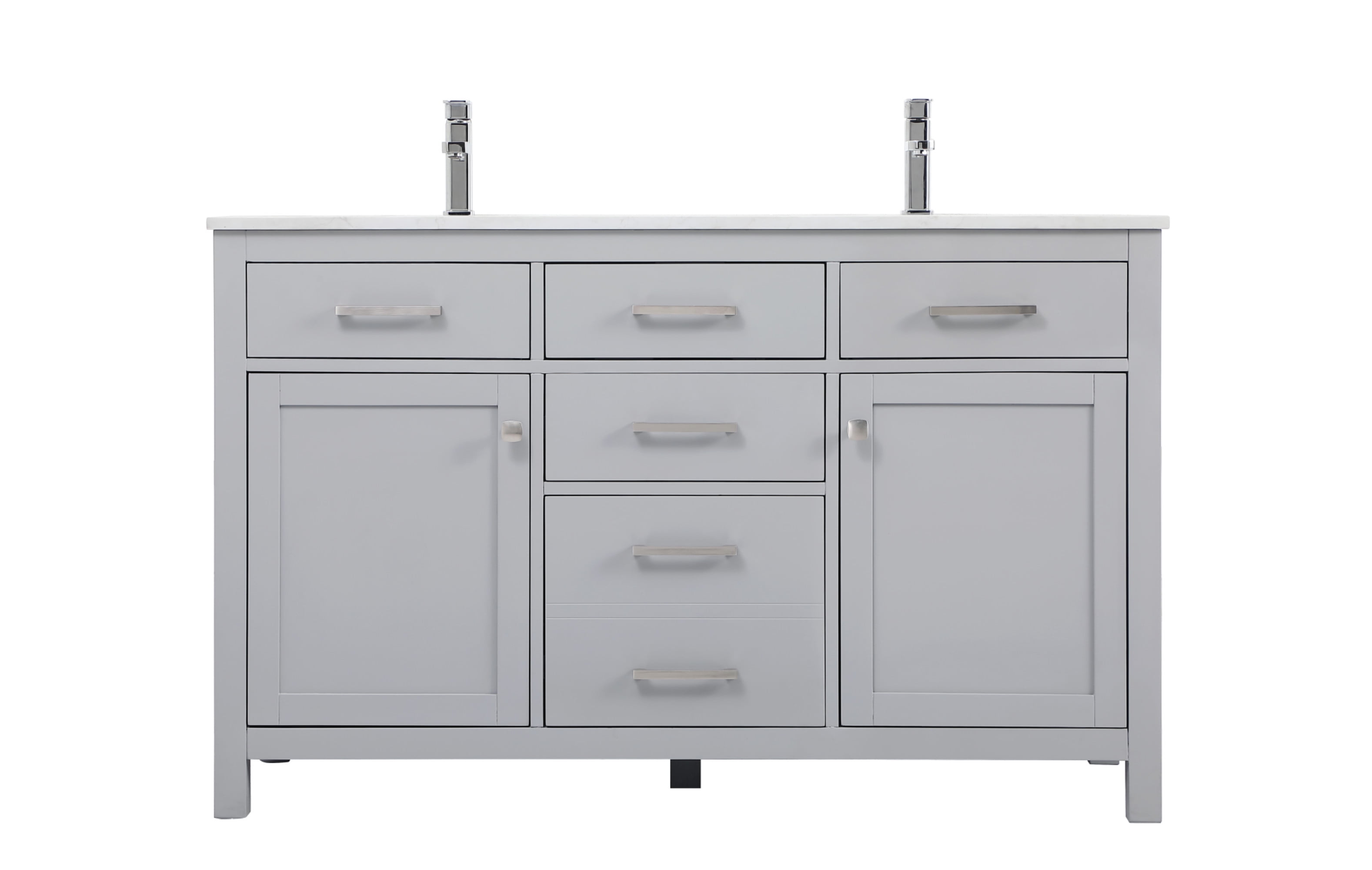 Lewis 54'' Grey Double Bathroom Vanity with Engineered Marble Top