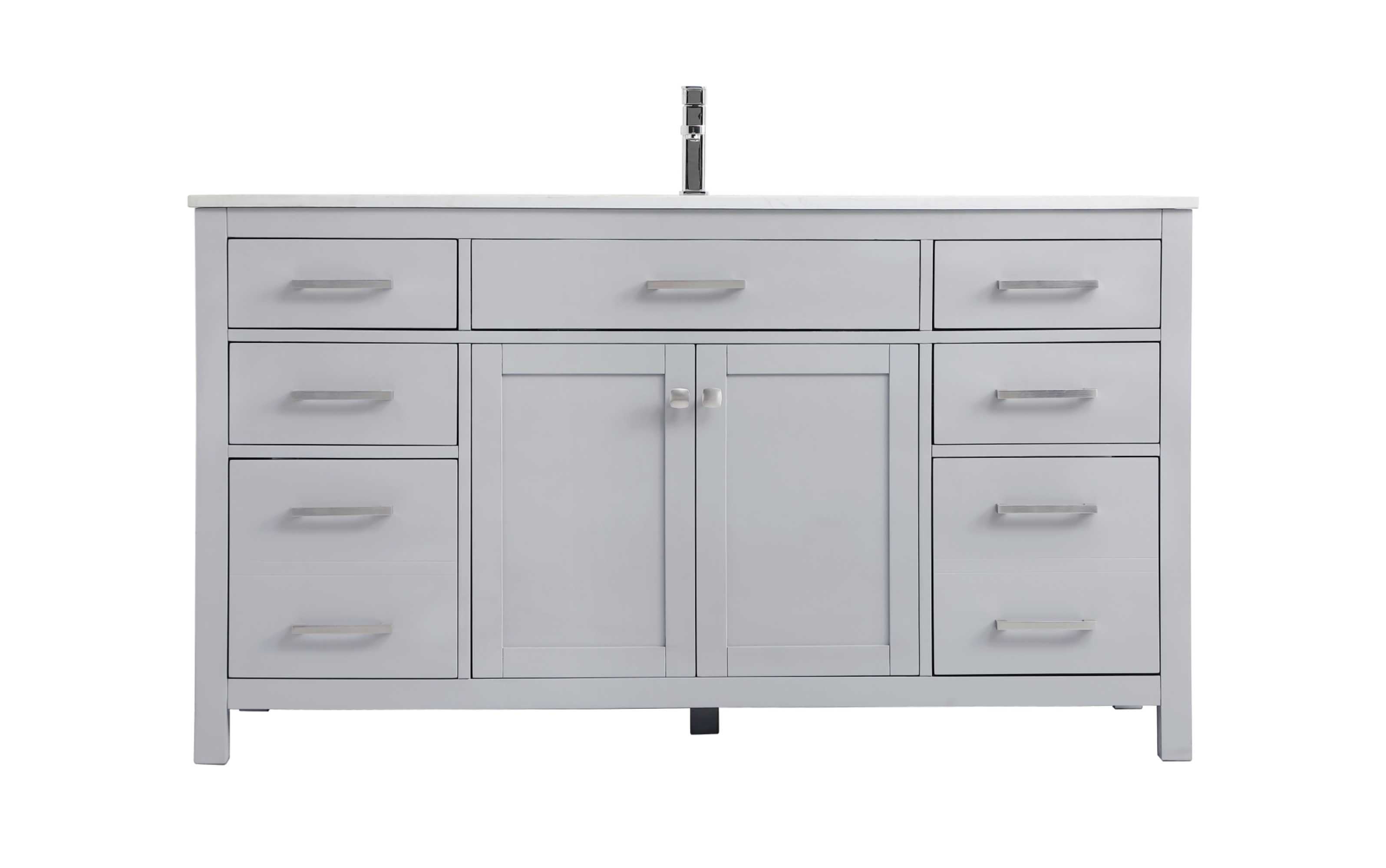 Grey 60" Freestanding Double Sink Vanity with Calacatta White Marble Top