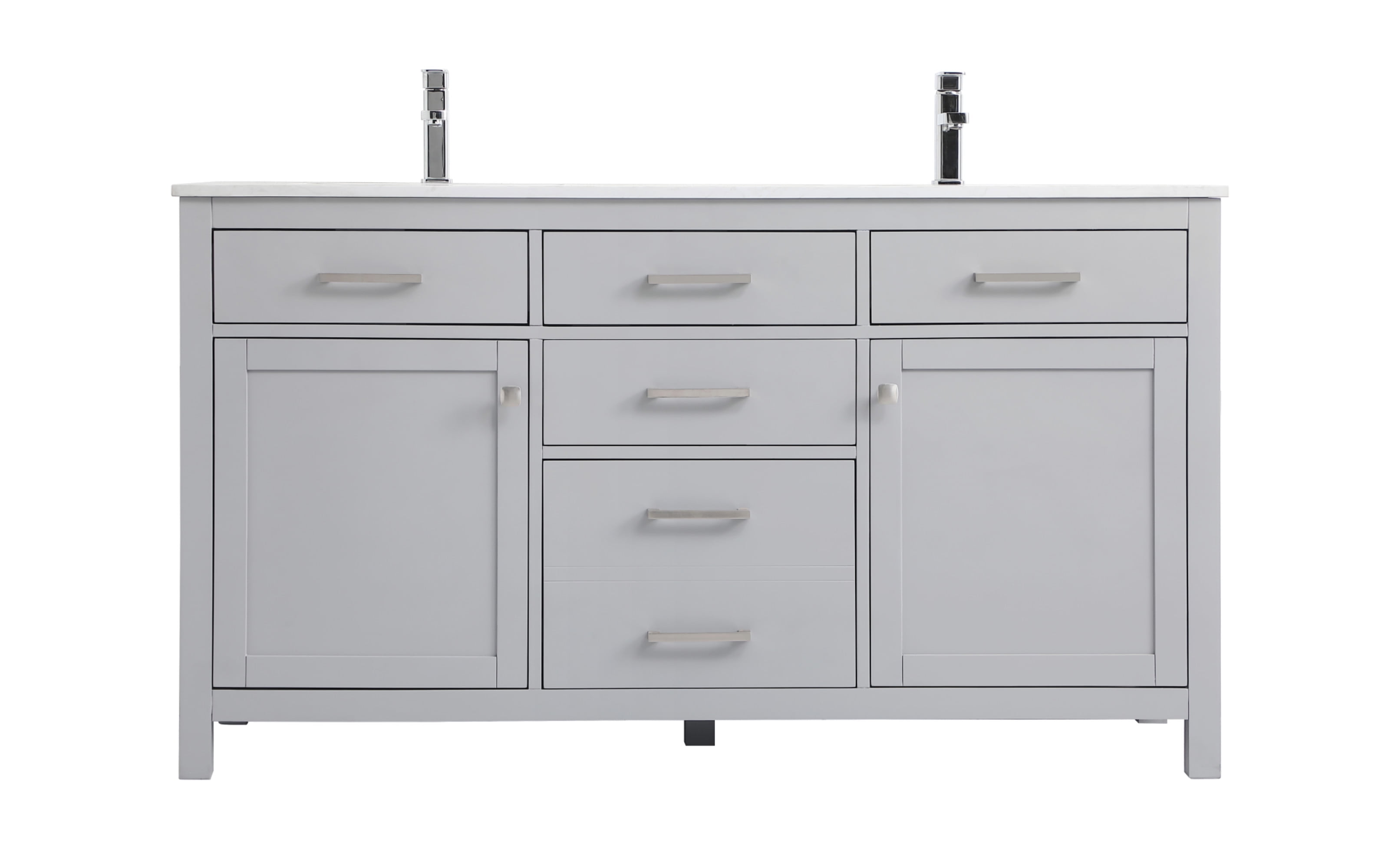 Lewis 60'' Grey Freestanding Double Bathroom Vanity with Engineered Marble Top