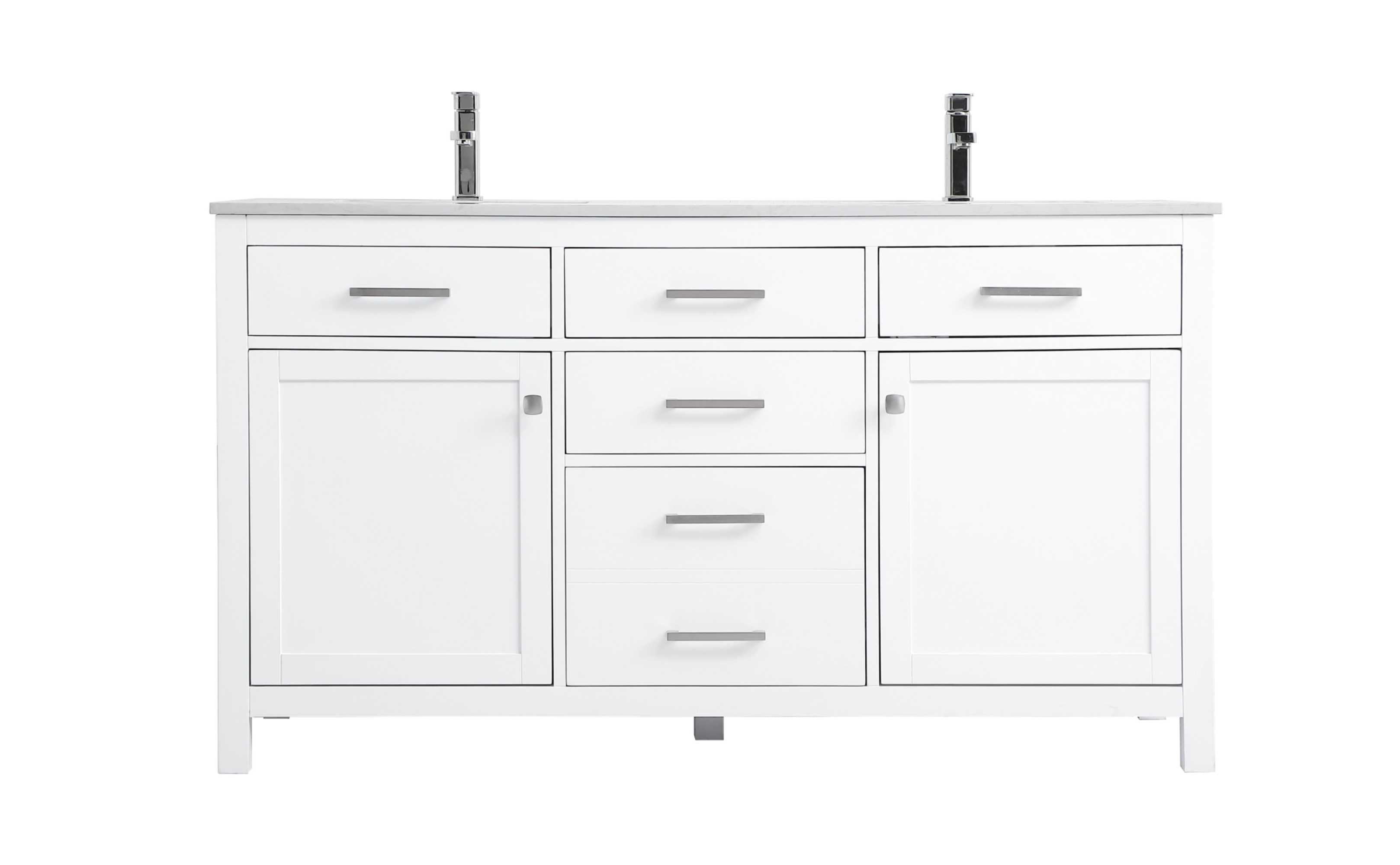 Lewis 60'' White Freestanding Double Vanity with Marble Top