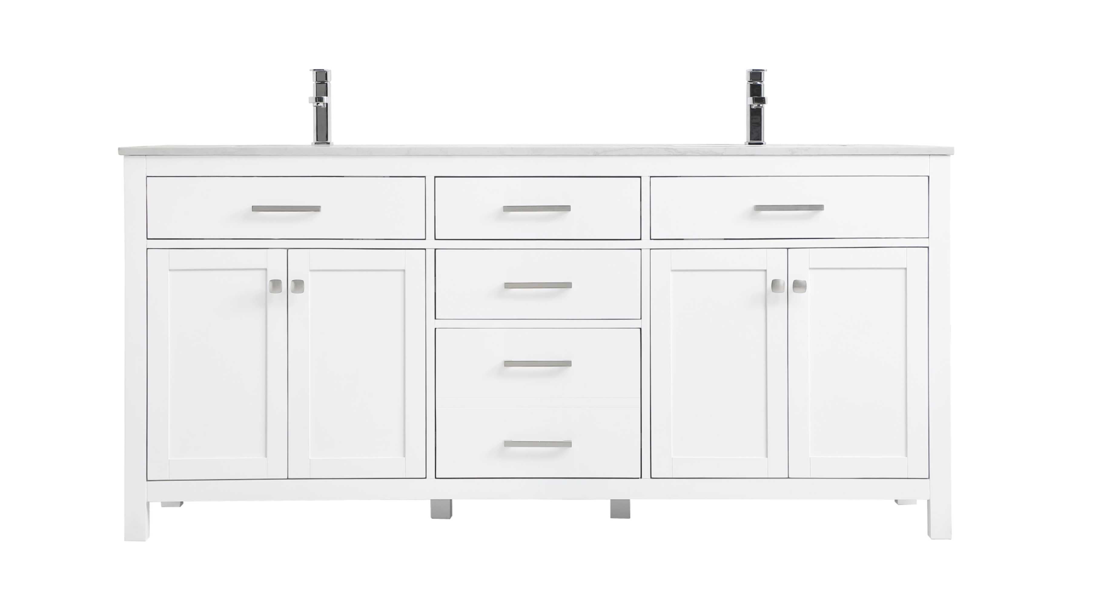 72" White Double Freestanding Vanity with Calacatta Marble Top