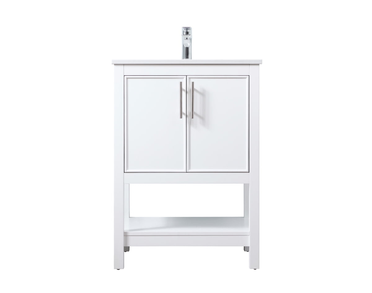 24-Inch White Freestanding Bathroom Vanity with Calacatta Marble Top