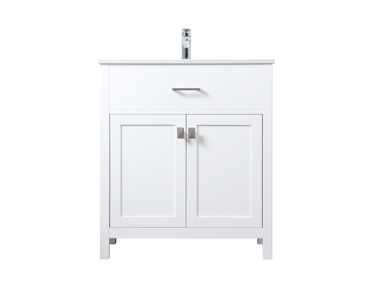 White Freestanding 30" Vanity with Calacatta Marble Top