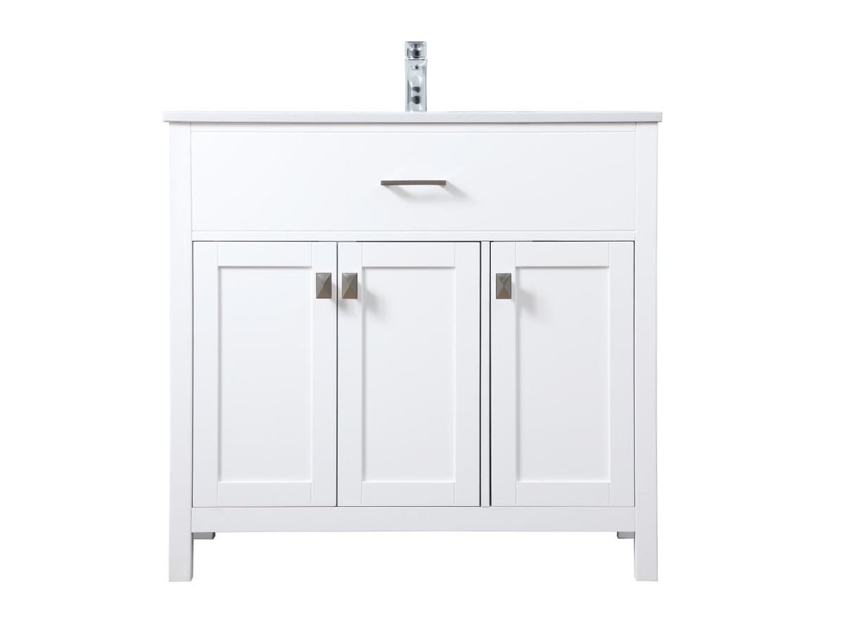36-Inch White Freestanding Vanity with Calacatta Marble Top