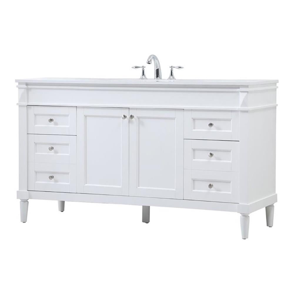 White 60" Single Bathroom Vanity with Engineered Marble Countertop