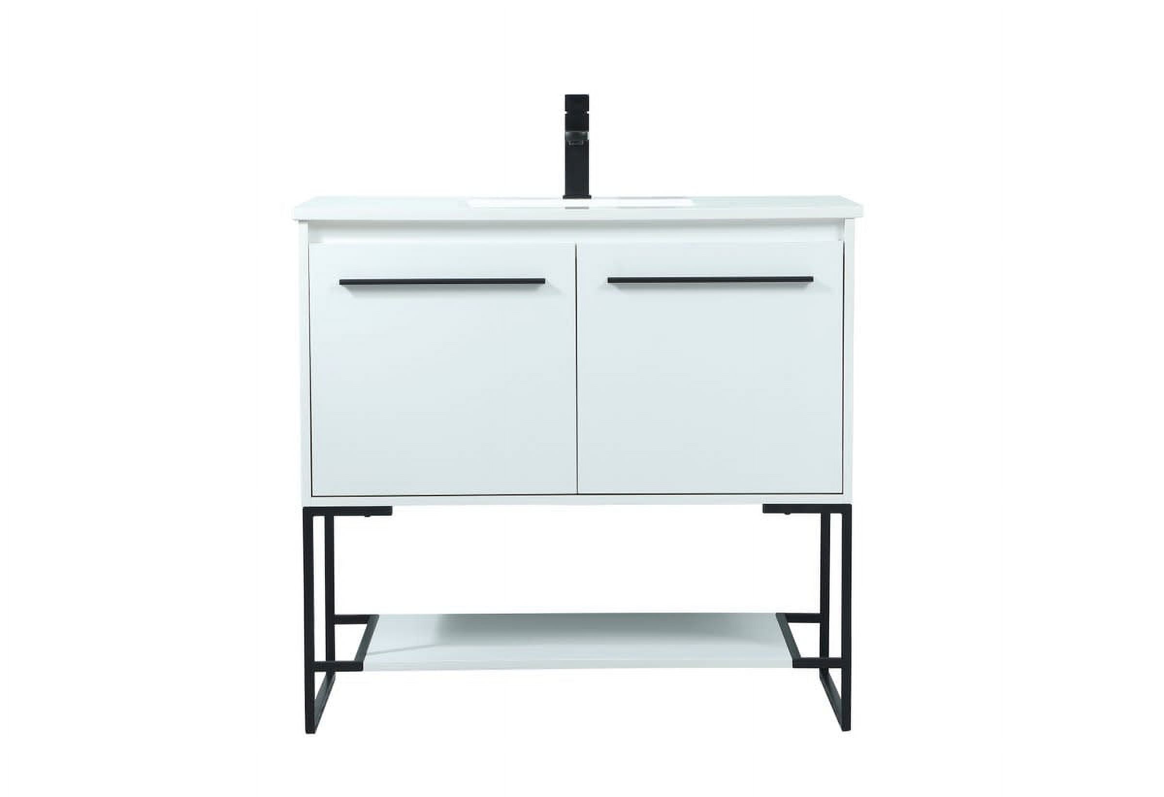 Elegant 36" White Single Bathroom Vanity with Black Metal Hardware