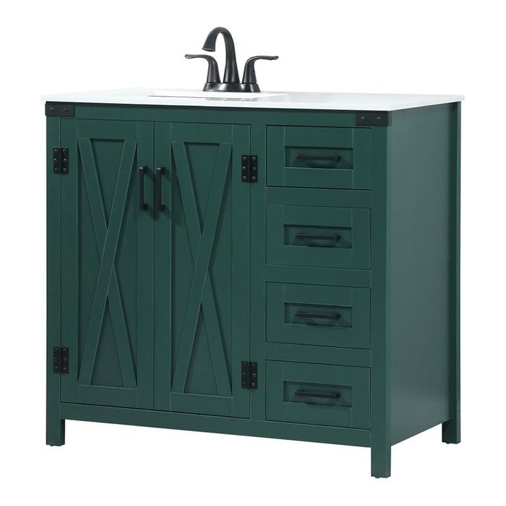 Green Freestanding 36'' Single Bathroom Vanity with Quartz Top
