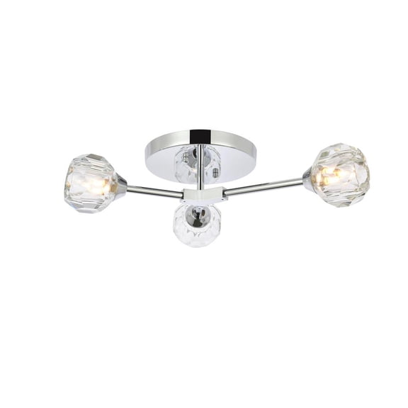 Elegant Lighting Zayne 3-Light Crystal/Iron Flush Mount in Chrome