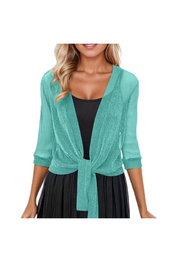 Elegant Lightweight Knit Cover Up Casual Lace Mesh Crochet Short Cardigan Sweater For Summer