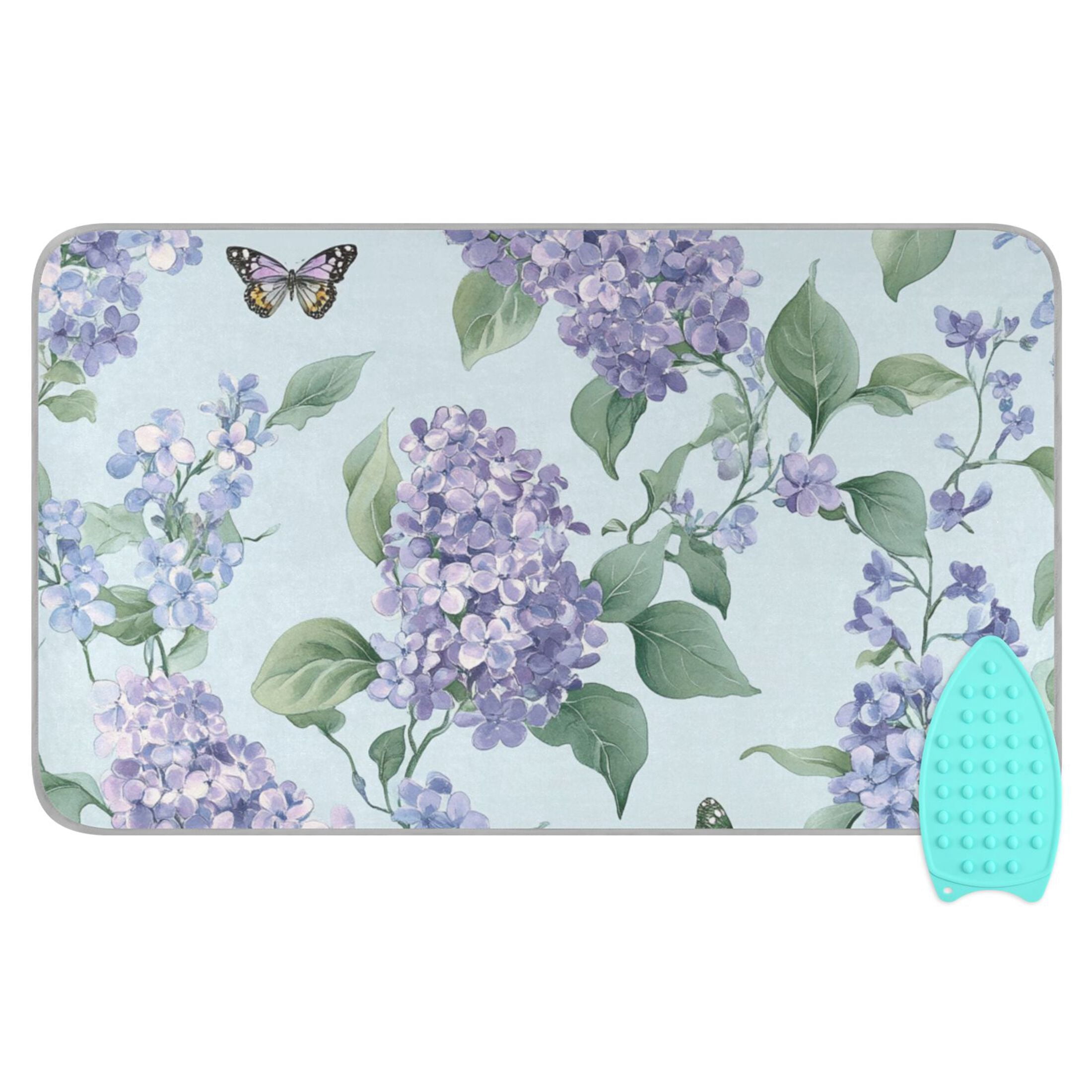 Elegant Lilac Flowers with Butterflies Ironing Mat Blanket Portable Travel Ironing Pad Heat Resistant Pad 47.2" x 27.6”