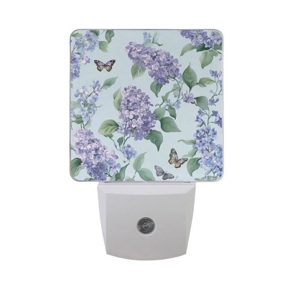 Elegant Lilac Flowers with Butterflies LED Night Light with Smart Sensor Plug Into Wall Dusk to Dawn 2 packs