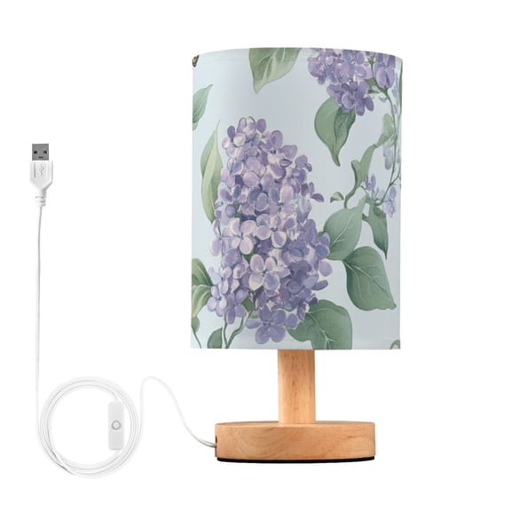 Elegant Lilac Flowers with Butterflies Table Lamp with USB Port LED Warm Light Lamp Night Light Home Decor