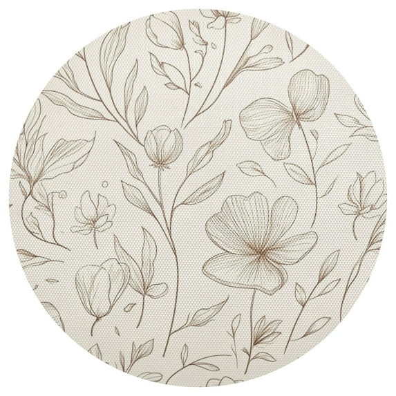 Elegant Line Art Floral Pattern 15.4in Diameter PVC Plate Mat, Heat-Resistant and Cuttable, Kitchen Decor