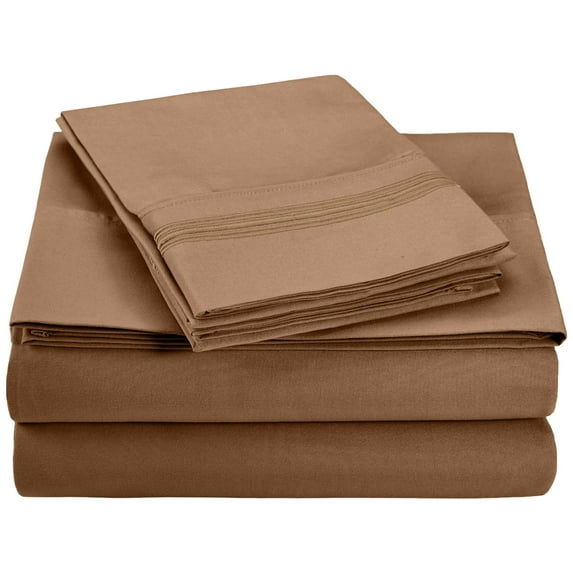 Elegant Line-Embroidered Microfiber Sheet Set - Twin XL Size, Taupe