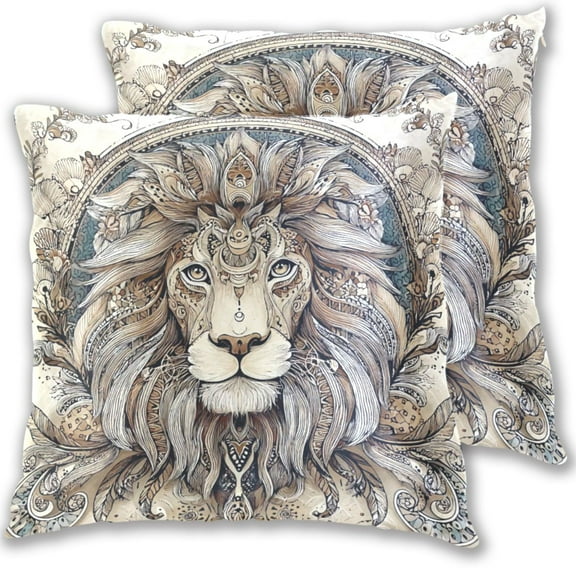 Elegant Lion Face Throw Pillow Covers Pillowcases 16 x 16 Inch Home Decor 2 Packs for Bedroom Sofa