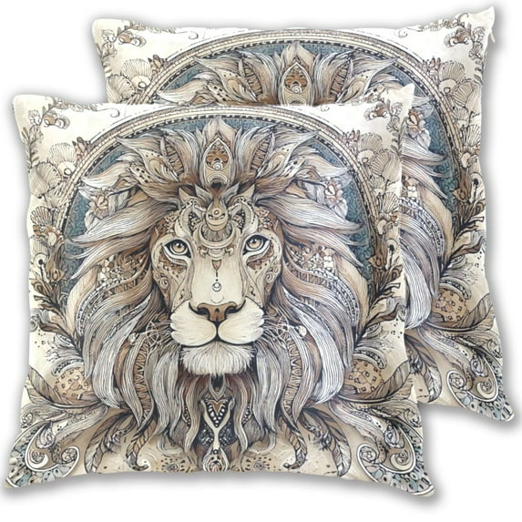 Elegant Lion Face Throw Pillow Covers Pillowcases 20 x 20 Inch Home Decor 2 Packs for Bedroom Sofa