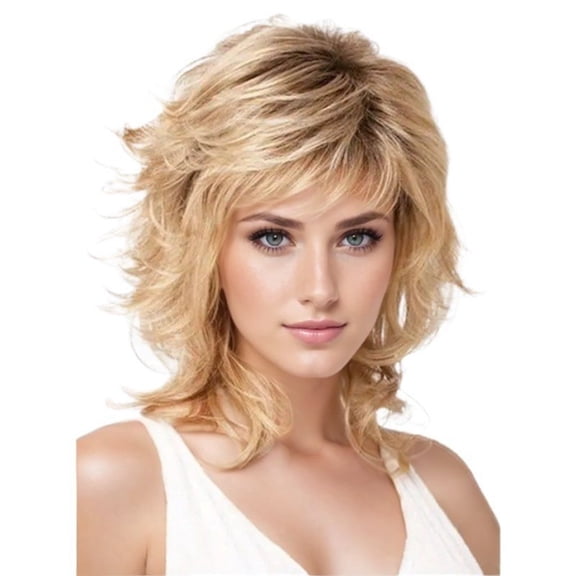 Elegant Long Blonde Curly Hair Wigs with Fluffy Side Bangs for Women