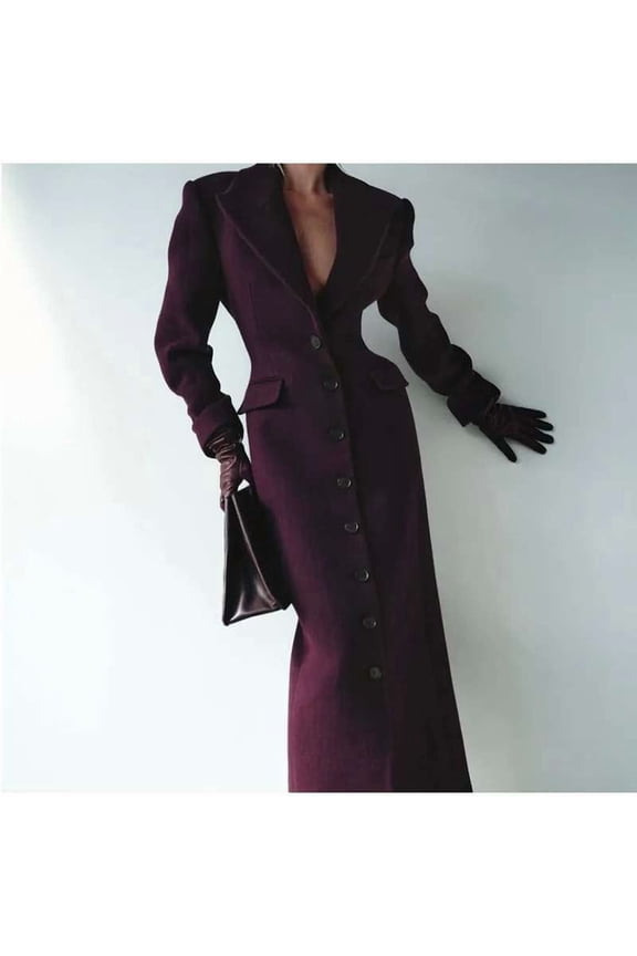 Elegant Long Coat with Structured Design (S, WineRed)