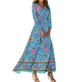 thumbnail image 1 of Elegant Long Dresses For Women 2025 Long Sleeve V Neck Vintage Tunic WaistedMaxi Dress Floral Printed Beach Clothes Trendy Boho Dresses, 1 of 2