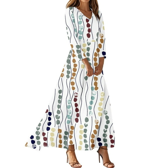 Casual Women's 3/4 Sleeve V Neck Floral A Line Maxi Dress Breathable Beach Dress for Daily Wear Summer Parties and Getaways, Size S-2XL