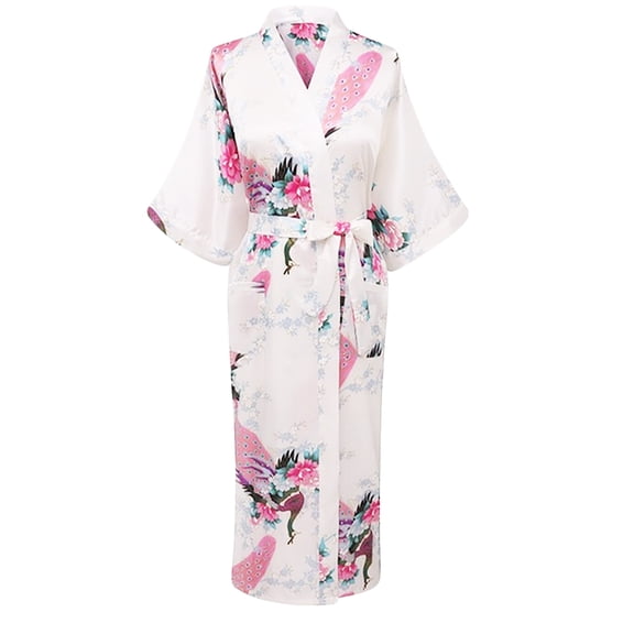 Elegant Long Floral Silk Kimono Womens Robe, Sizes 2 to 18, Brides and Bridesmaid Robes, Lightweight Robe