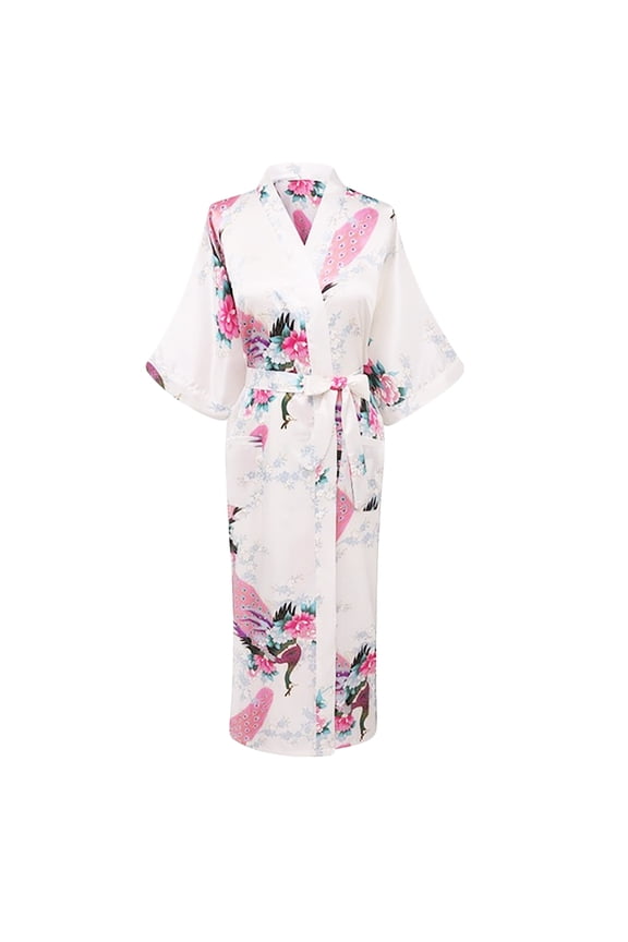 Elegant Long Floral Silk Kimono Womens Robe, Sizes 2 to 18, Brides and Bridesmaid Robes, Lightweight Robe