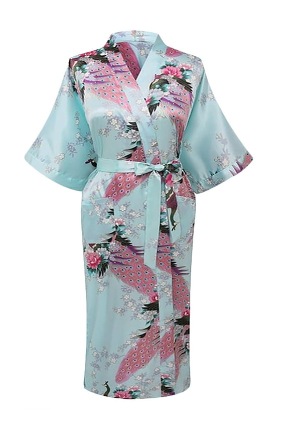 Elegant Long Floral Silk Kimono Womens Robe, Sizes 2 to 18, Brides and Bridesmaid Robes, Lightweight Robe