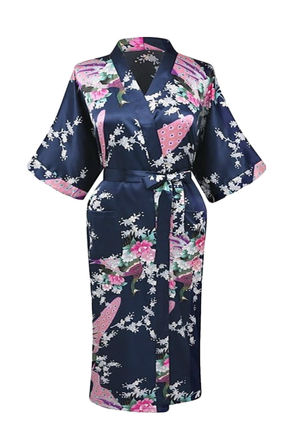 Elegant Long Floral Silk Kimono Womens Robe, Sizes 2 to 18, Brides and Bridesmaid Robes, Lightweight Robe