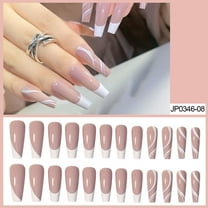 - Elegant Long French Striped Nails for Women - 24 Piece Press-On Set for Effortless Glamour
