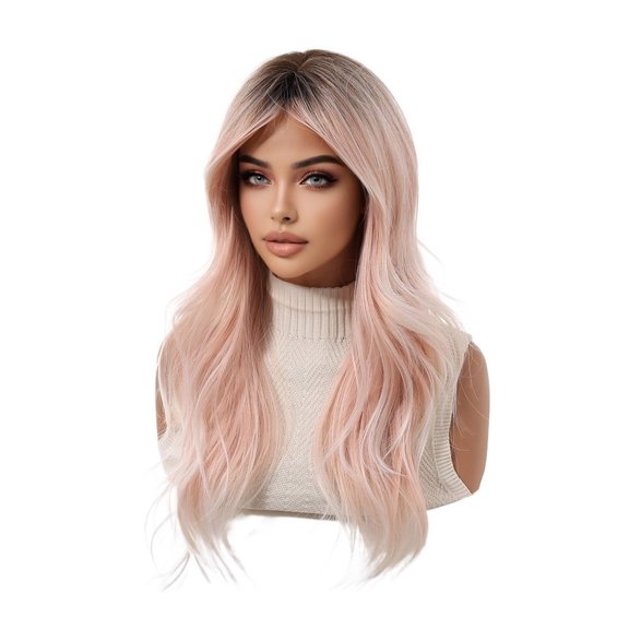 Elegant Long Layered Natural Synthetic Wig Women Daily Use Cosplay Hair with Bangs