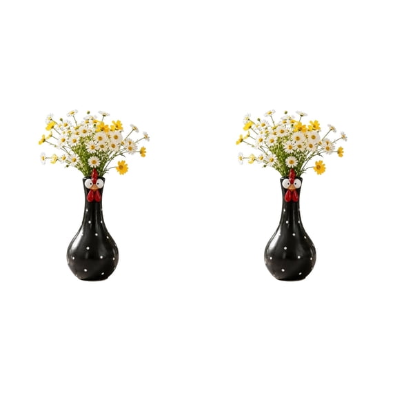 Elegant Long Neck Chick Ceramic Vase Colorful Chicken Statue Big Eye Cartoon Resin Rooster Vase Funny Outdoor -Shaped Vase for Desk Shelf Display Lawn Yard Office Home Decor
