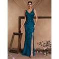 thumbnail image 1 of Elegant Long Sequin Formal Dress V-Neck Slit Design, Stretchy Fitted Glamorous, 1 of 6