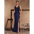 thumbnail image 1 of Elegant Long Sequin Formal Dress V-Neck Slit Design, Stretchy Fitted Glamorous, 1 of 6