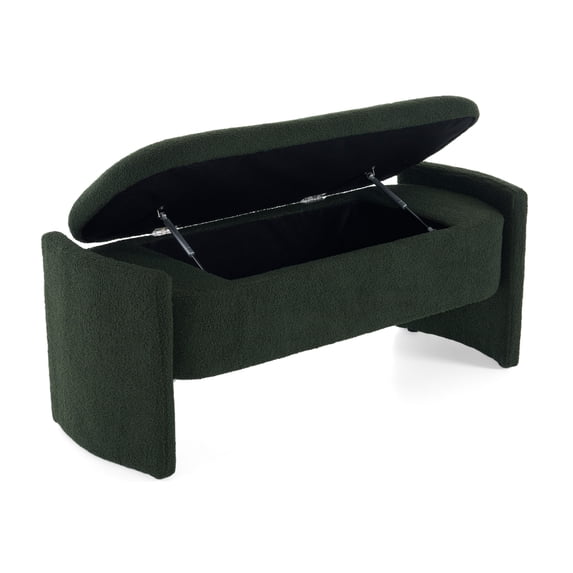 Elegant Long- Shaped Storage Ottoman Bench Of Boucle Material with Simple and Grand Design,Dark Green,Dark Green Polyester Furniture Primary Living Space Ottomans
