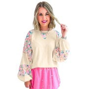 Elegant Long Sleeve Blouse Apricot Floral Patchwork Design