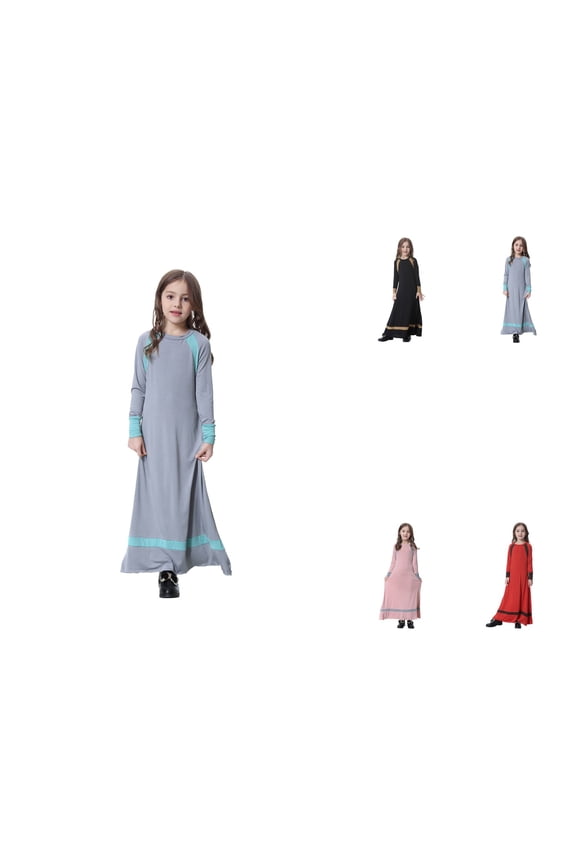 Elegant Long Sleeve Ethnic Dress for Girls, Soft Full-Length Burka Abaya Kaftan Style Daily Wear Robe