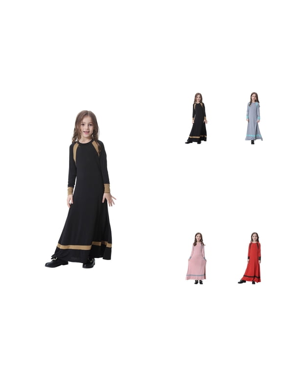 Elegant Long Sleeve Ethnic Dress for Girls, Soft Full-Length Burka Abaya Kaftan Style Daily Wear Robe