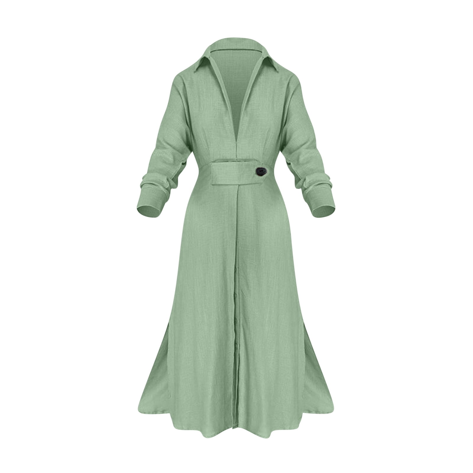 Casual Solid Buttons V Neck Long Sleeve Dresses