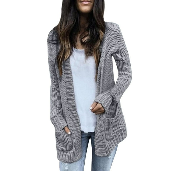Elegant Long Sleeve Open Front Knit Sweater For Women Loose Fit Solid Tone Outerwear With Convenient Pockets Women Casual Dress Sweater Long Sleeve Hoodie Womens Long Hooded Sweatshirt